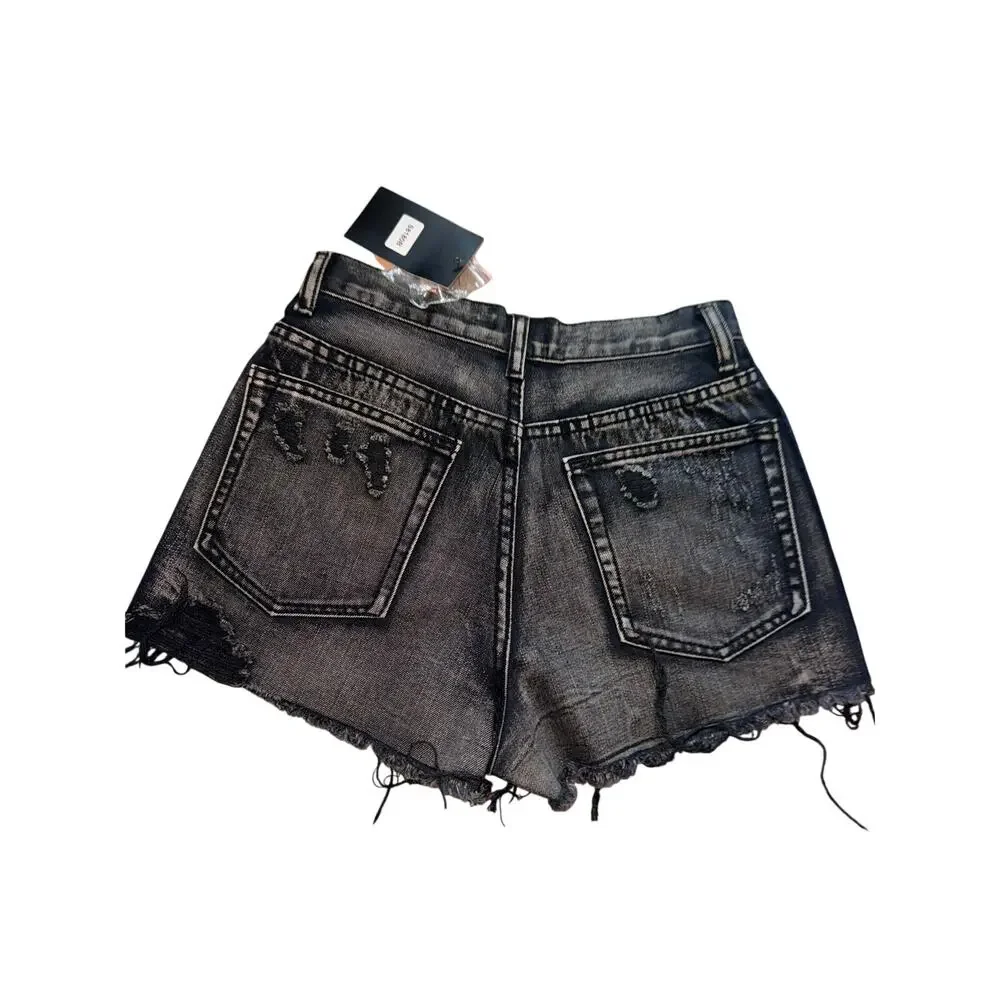 Signature 8 Black Distressed Denim Shorts Red & Black Side Stripe High Rise NWT